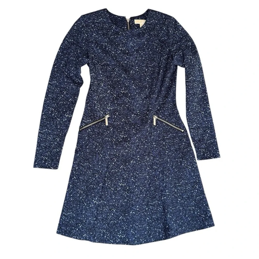 Michael Kors Dress Womens 4 Blue‎ Speckled Zip Pockets Party Celestial Elegant